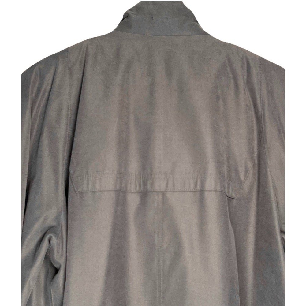 Gallery Womens Gray Trench Coat Raincoat Funnel Neck Contrast Cuff Size L - Picture 6 of 12